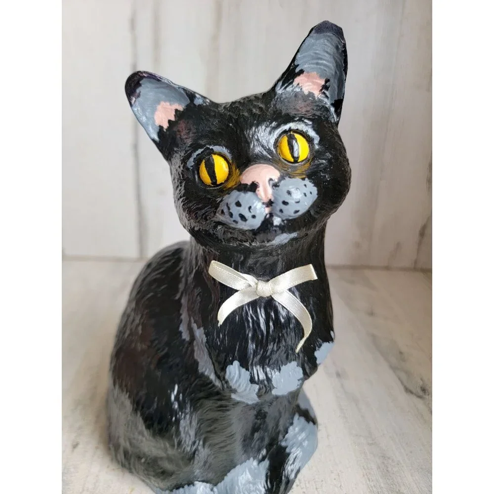 Vintage‎ ceramic Black Cat Halloween bow home decor figure